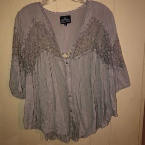 Gray Top With Sheer Lace Sections